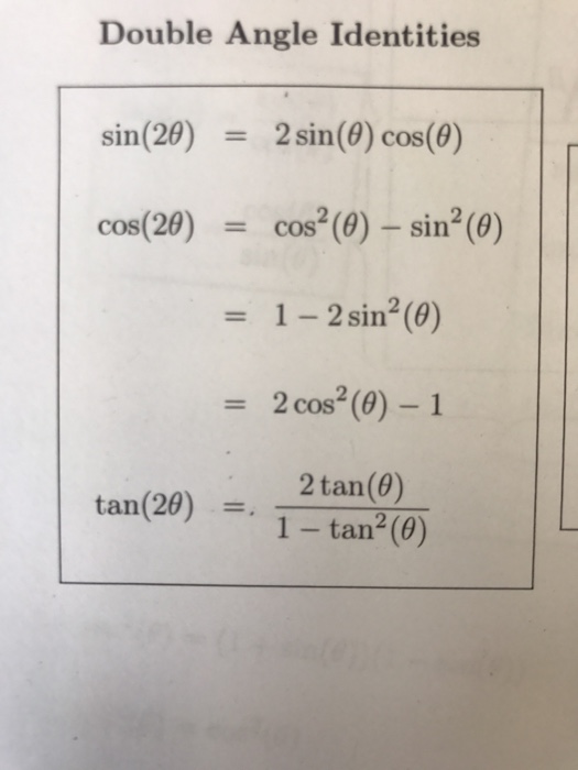 Solved Double Angle Identities sin(20) = 2sin(θ) cos(0)