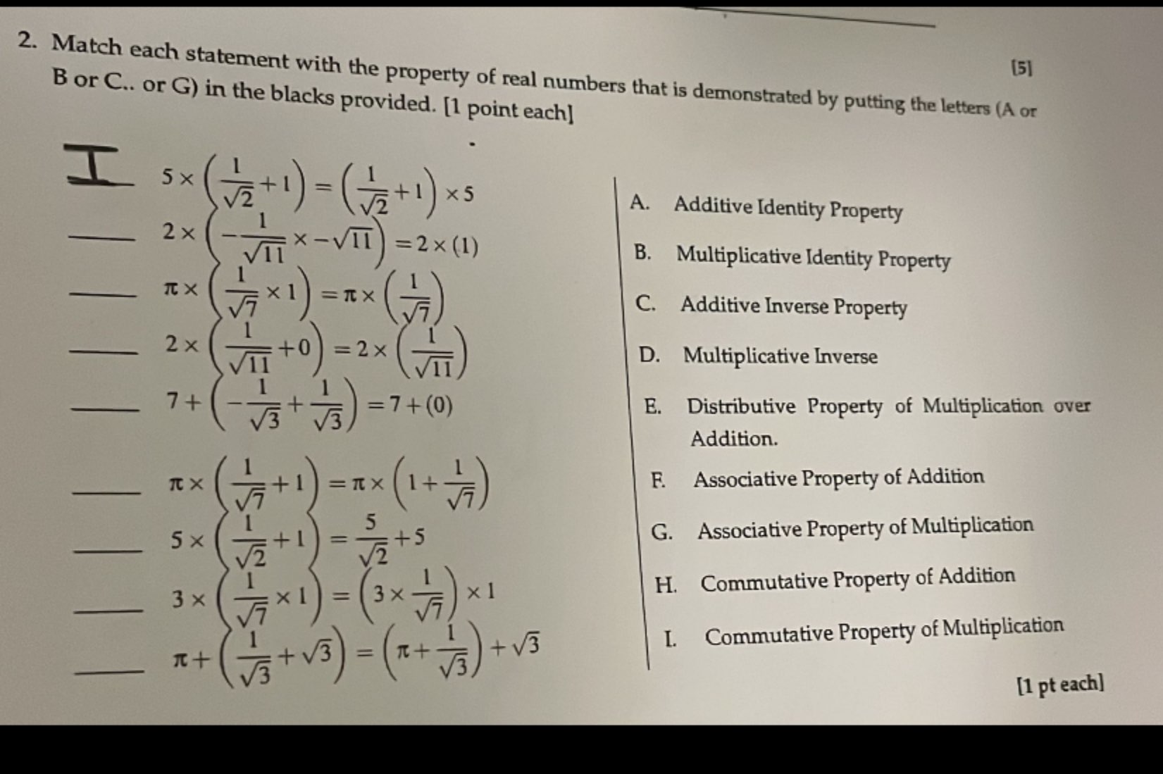 Solved Match each statement with the property of real | Chegg.com