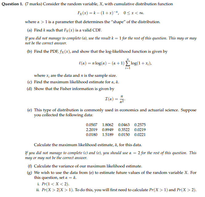 Solved Question 1 7 Marks Consider The Random Variable Chegg Com