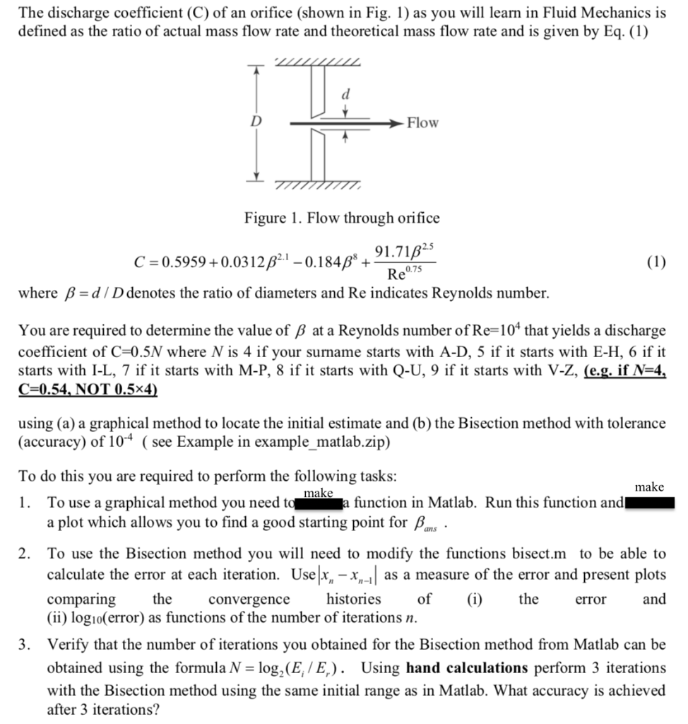 Solved The discharge coefficient (C) of an orifice (shown in