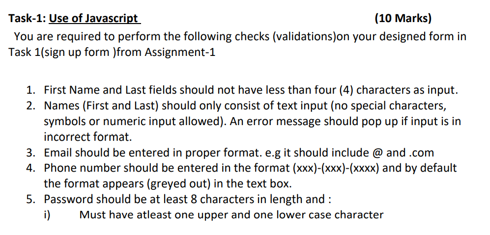Solved Task-1: Use of Javascript (10 Marks) You are required | Chegg.com