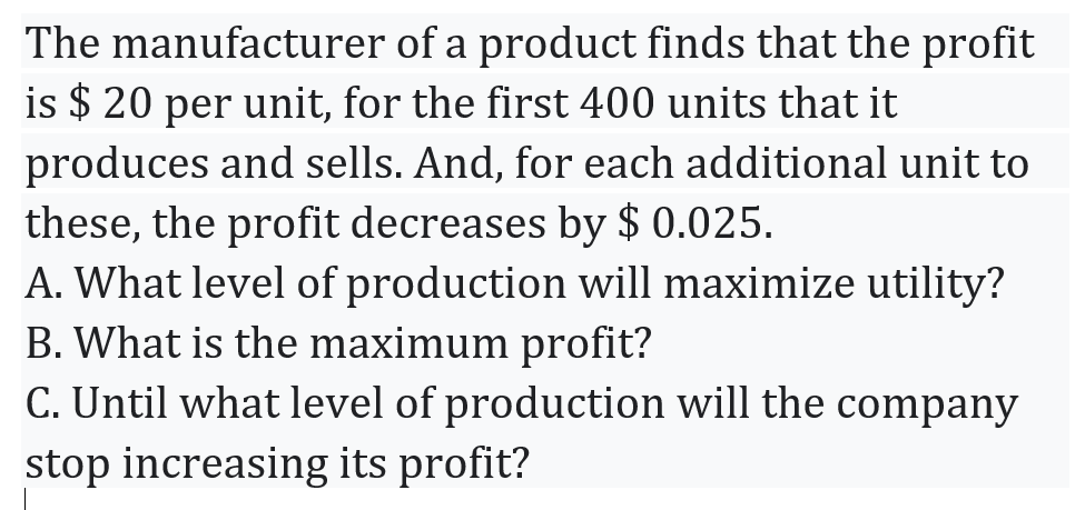 Solved The Manufacturer Of A Product Finds That The Profit | Chegg.com