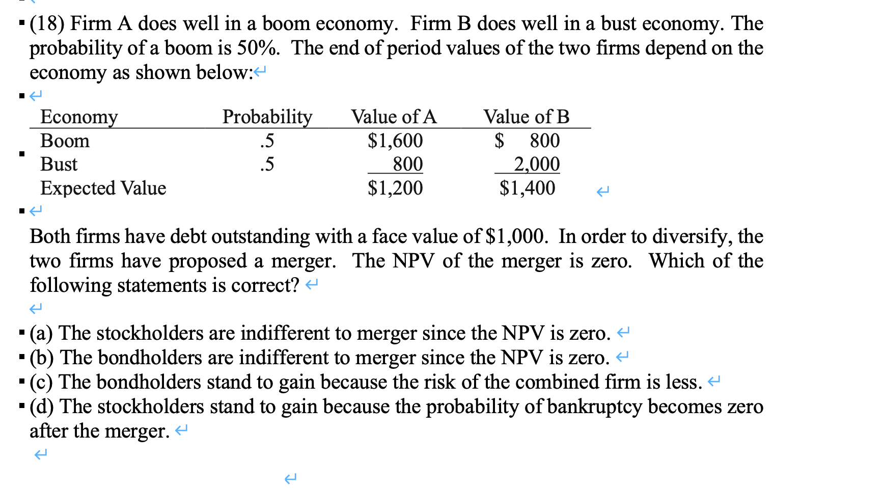 Solved .(18) Firm A Does Well In A Boom Economy. Firm B Does | Chegg.com