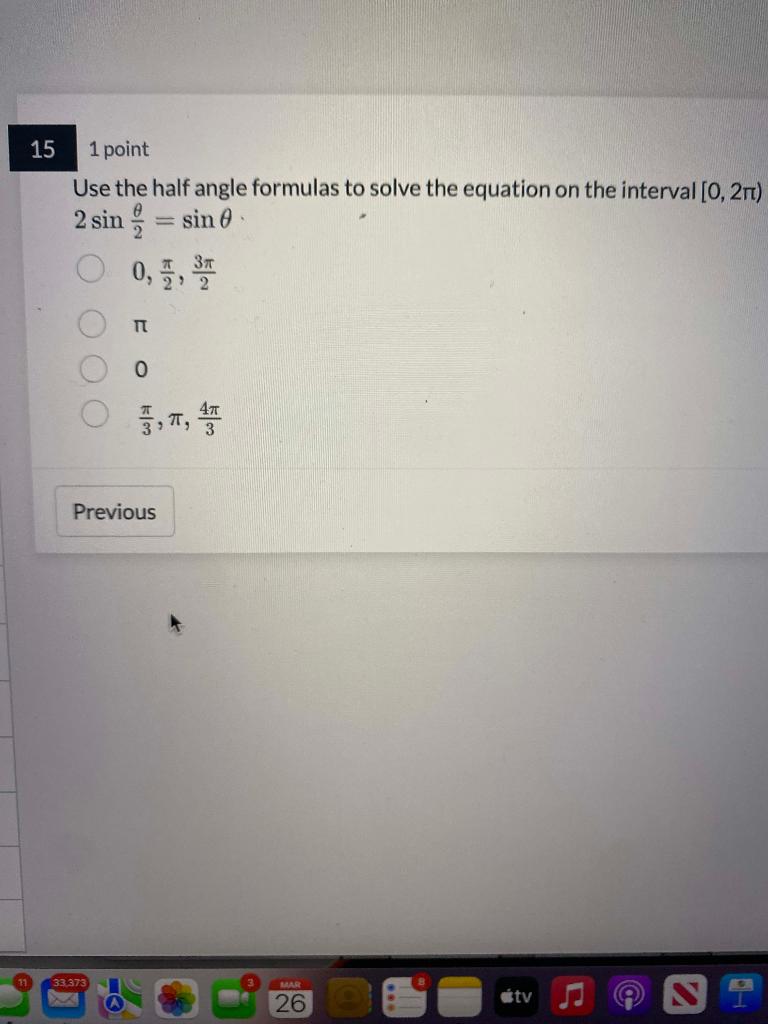 Solved Use the half angle formulas to solve the equation on | Chegg.com