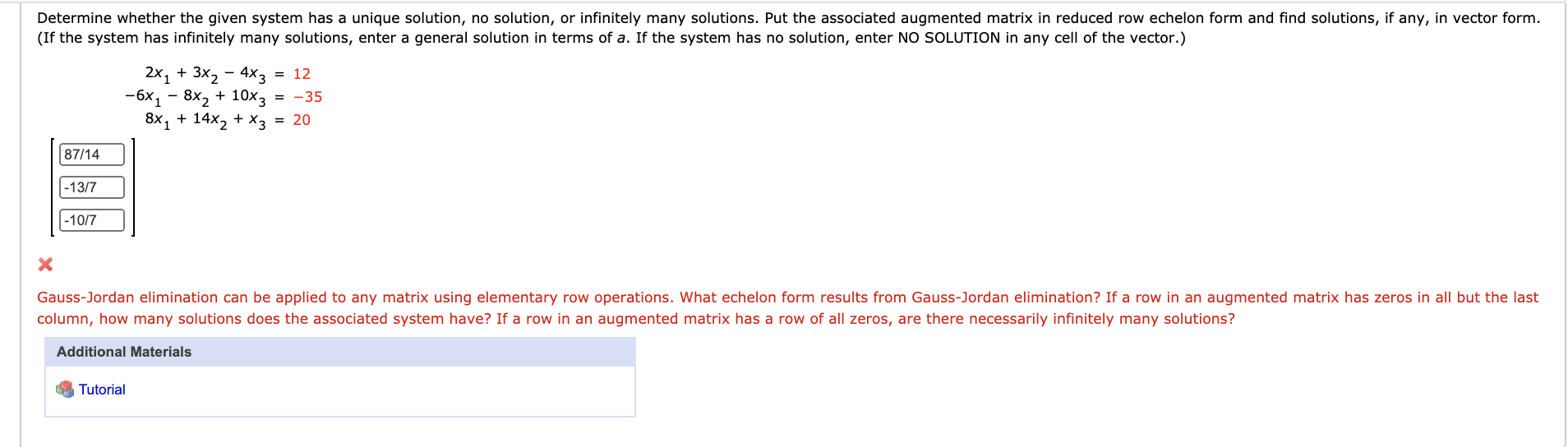 Solved Determine whether the given system has a unique | Chegg.com
