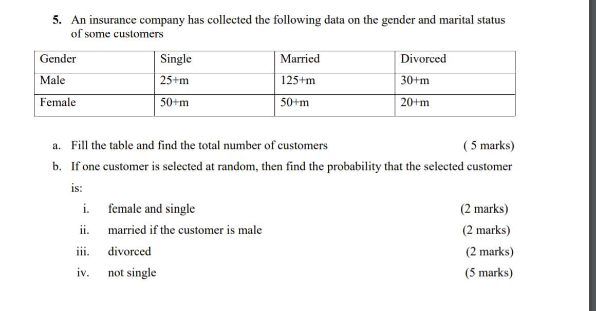 Solved 5. An Insurance Company Has Collected The Following | Chegg.com