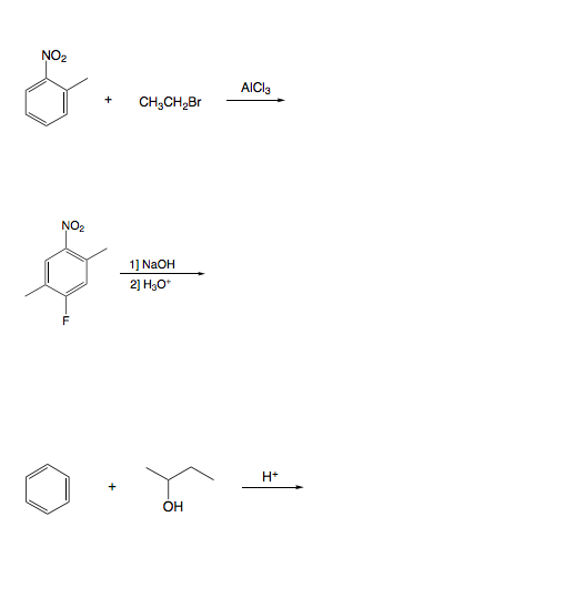 Solved NO2 AICI: + CH,CHBr NO2 1] NaOH 2] H30 H+ + OH | Chegg.com