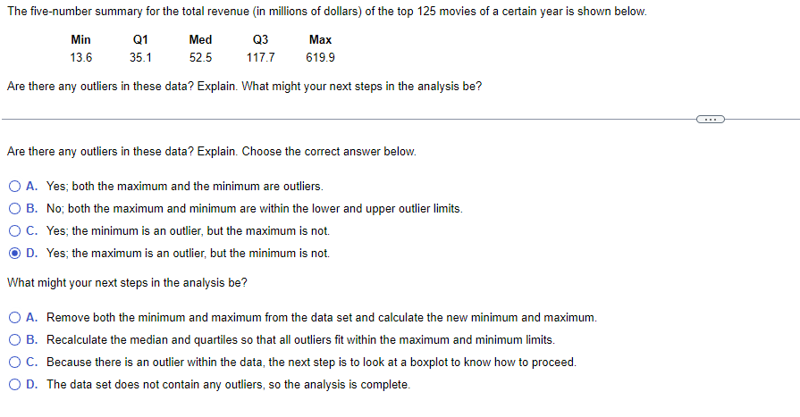 Solved Are there any outliers in these data? Explain. What | Chegg.com