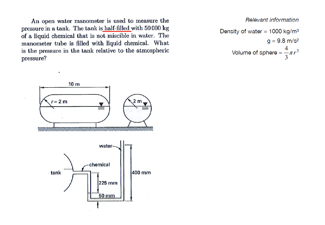 Solved Relevant information An open water manometer is used