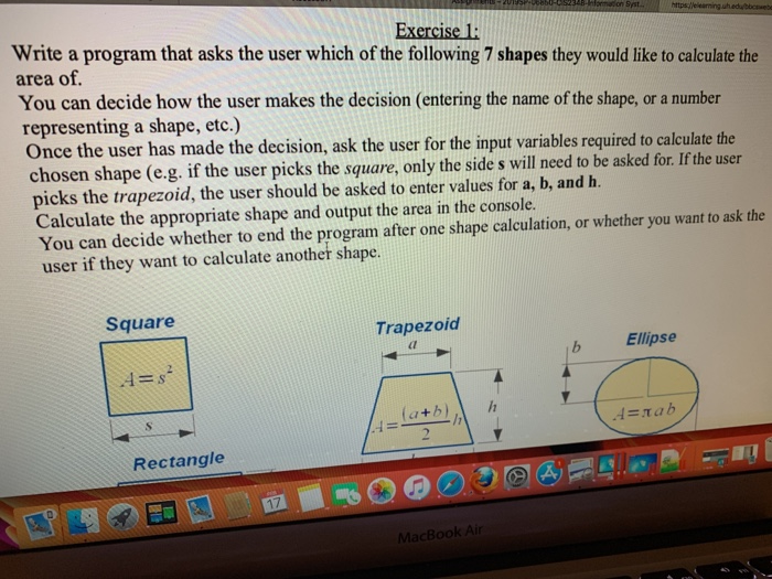 Solved Write a program that asks the user which of the | Chegg.com