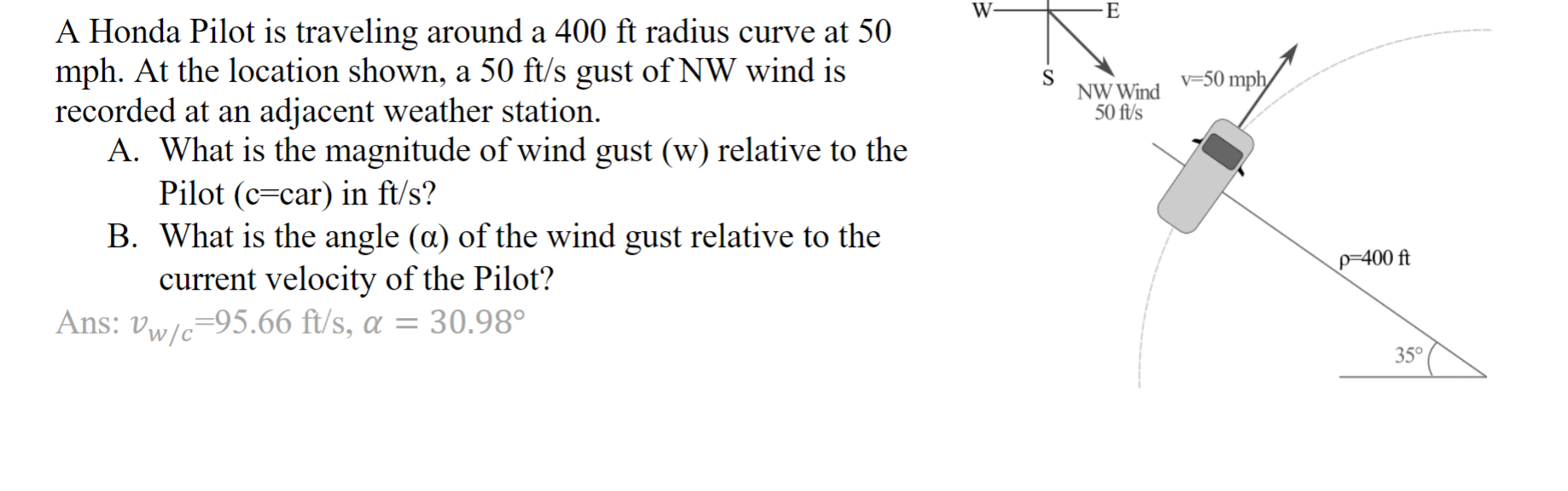 Solved A Honda Pilot is traveling around a 400ft radius | Chegg.com