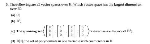 dimension of vector space r over r