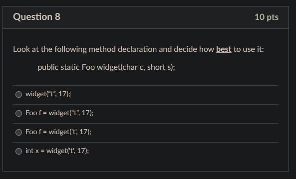 Solved Question 8 10 pts Look at the following method | Chegg.com