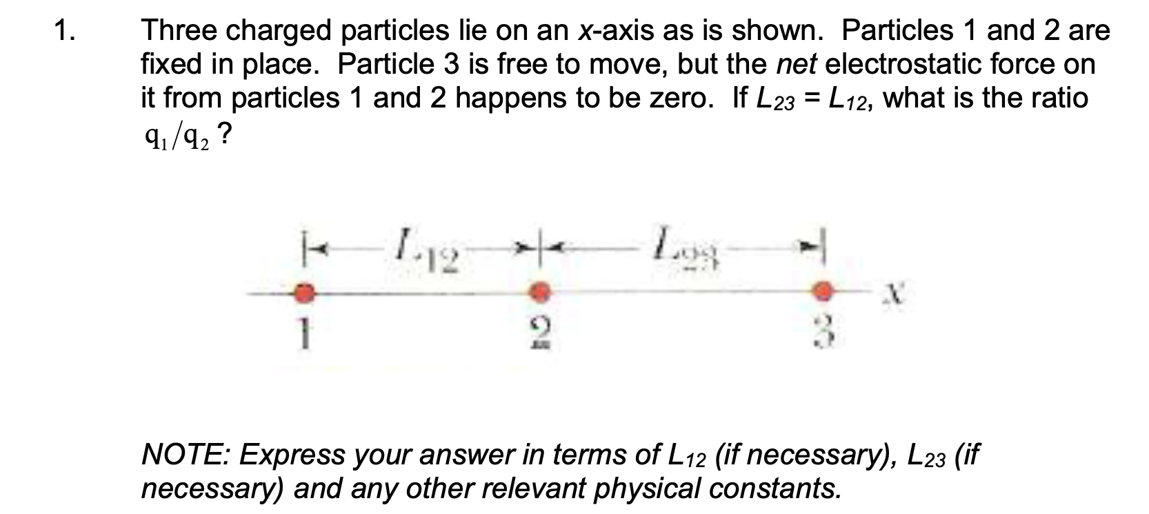 Solved 1. Three Charged Particles Lie On An X-axis As Is | Chegg.com