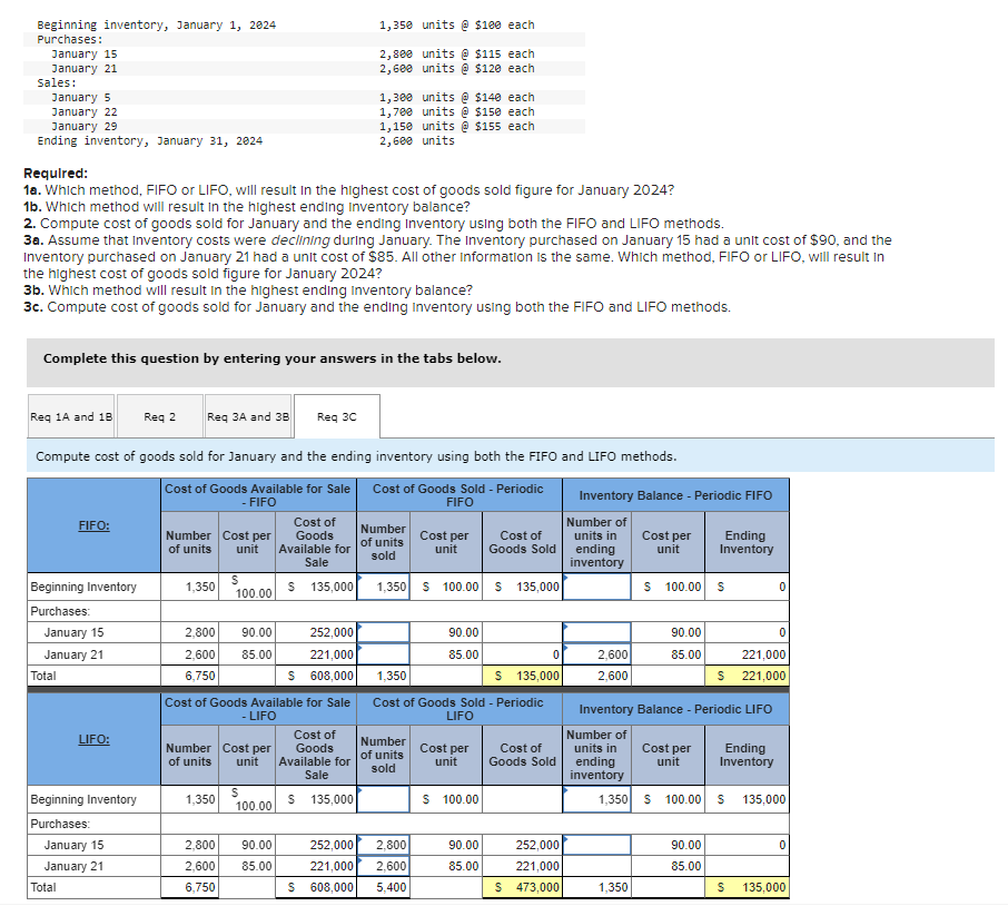 Solved Requlred: 1a. Which method, FIFO or LIFO, will result | Chegg.com