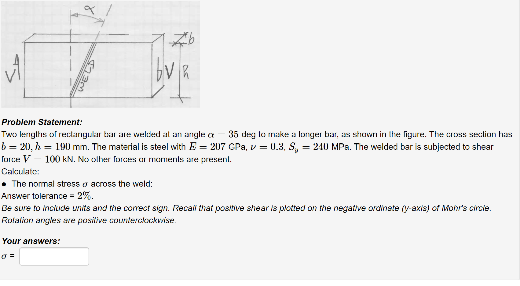Solved Two lengths of rectangular bar are welded at an angle