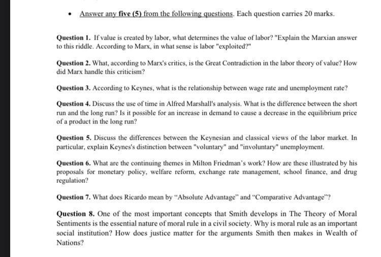 Solved Answer any five (5) from the following questions. | Chegg.com