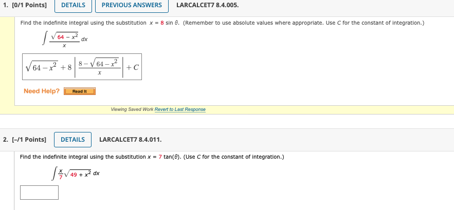 Solved Find The Indefinite Integral Using The Substitution