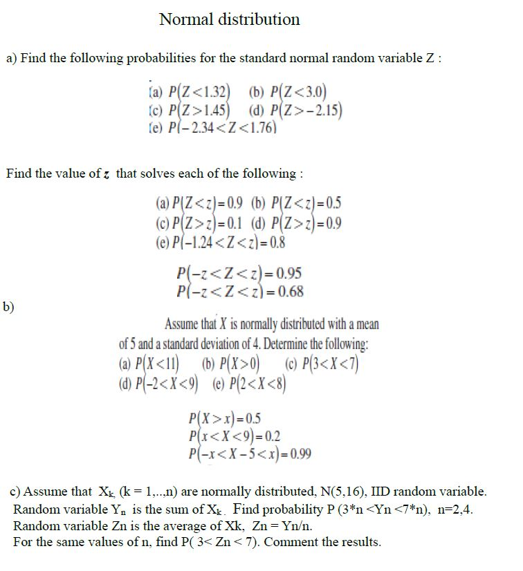 Solved Normal Distribution A Find The Following Probabil Chegg Com
