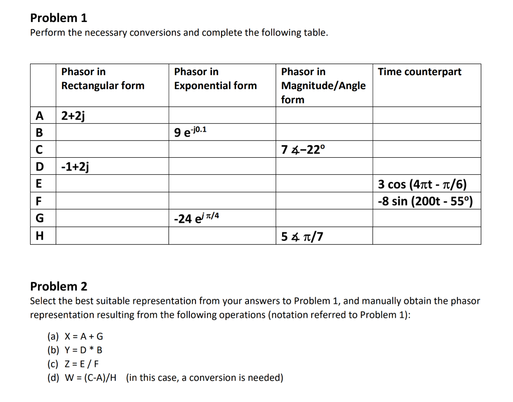 Solved Problem 1 Perform The Necessary Conversions And | Chegg.com