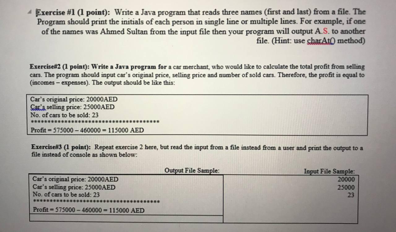 Solved Exercise #1 (1 point): Write a Java program that | Chegg.com