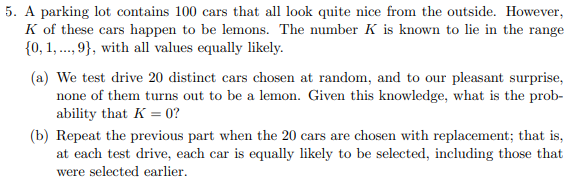 Solved 5. A Parking Lot Contains 100 Cars That All Look | Chegg.com