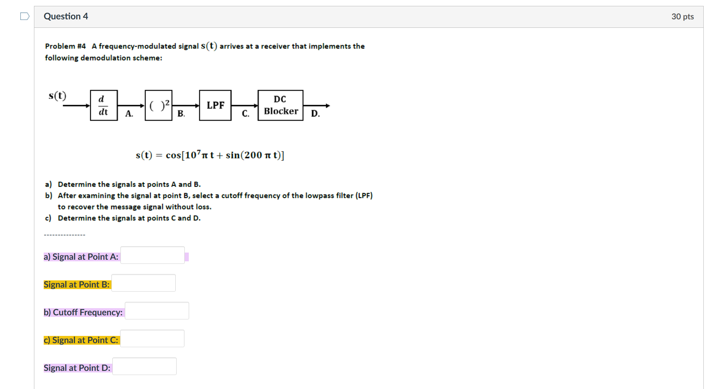 Solved Question 4 30 pts Problem #4 A frequency-modulated | Chegg.com