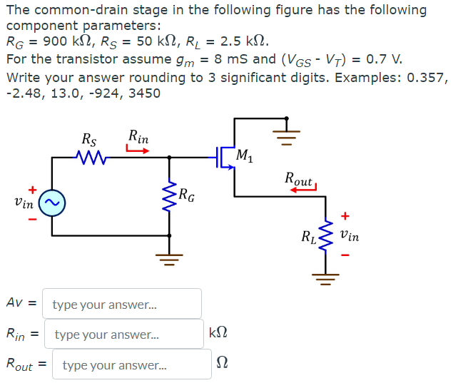 Solved The common-drain stage in the following figure has | Chegg.com