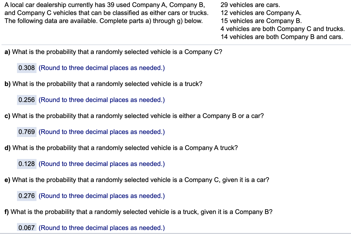 Solved A Local Car Dealership Currently Has 39 Used Company | Chegg.com