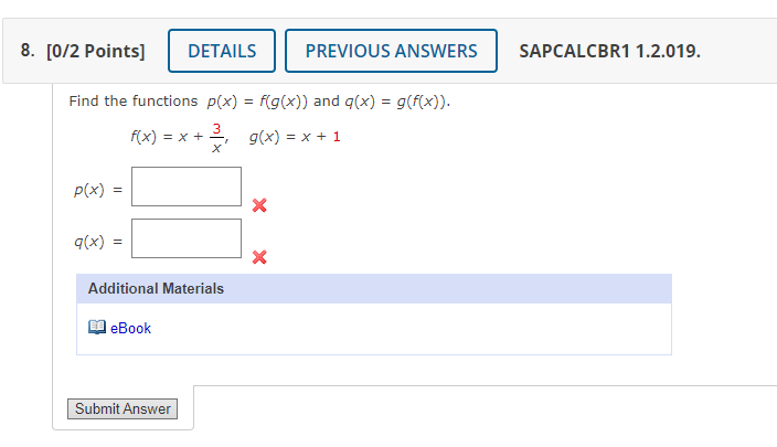 Solved 8. [0/2 Points] DETAILS PREVIOUS ANSWERS SAPCALCBR1 | Chegg.com