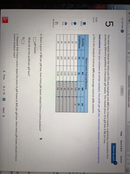 Solved Ch 10 HW 6 6.66 Quantity of Gift 5.00 4.50 5.00 6.00 | Chegg.com