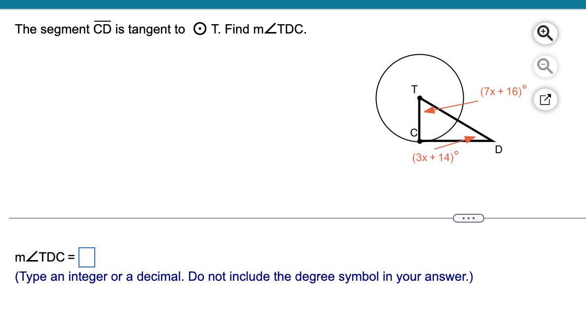Solved The segment CD is tangent to O T. Find m | Chegg.com