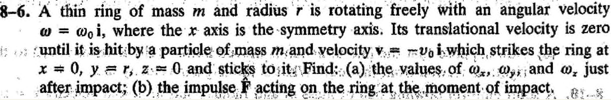 Solved 8-6. A thin ring of mass m and radius r is rotating | Chegg.com