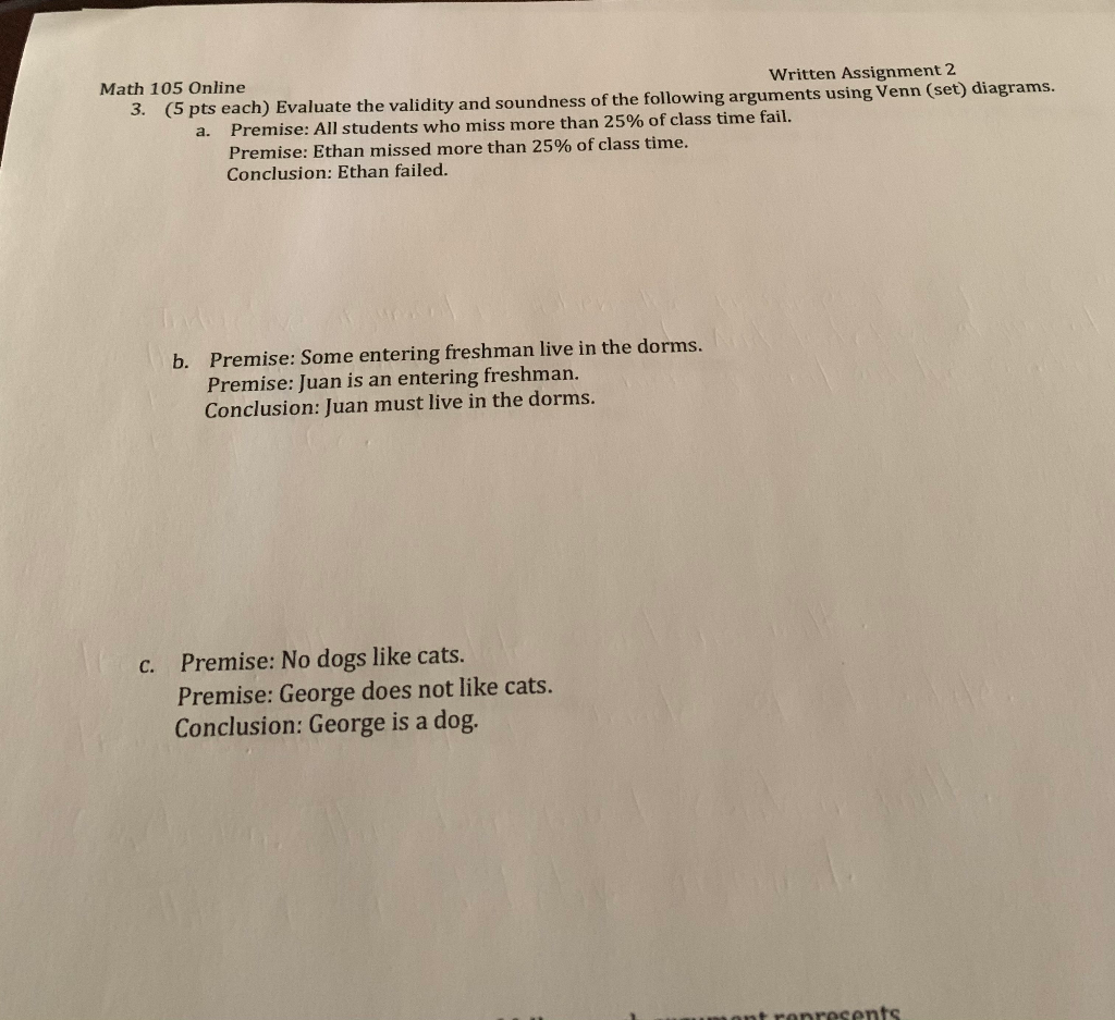 Solved Math 105 Online Written Assignment 2 3. (5 pts each) | Chegg.com