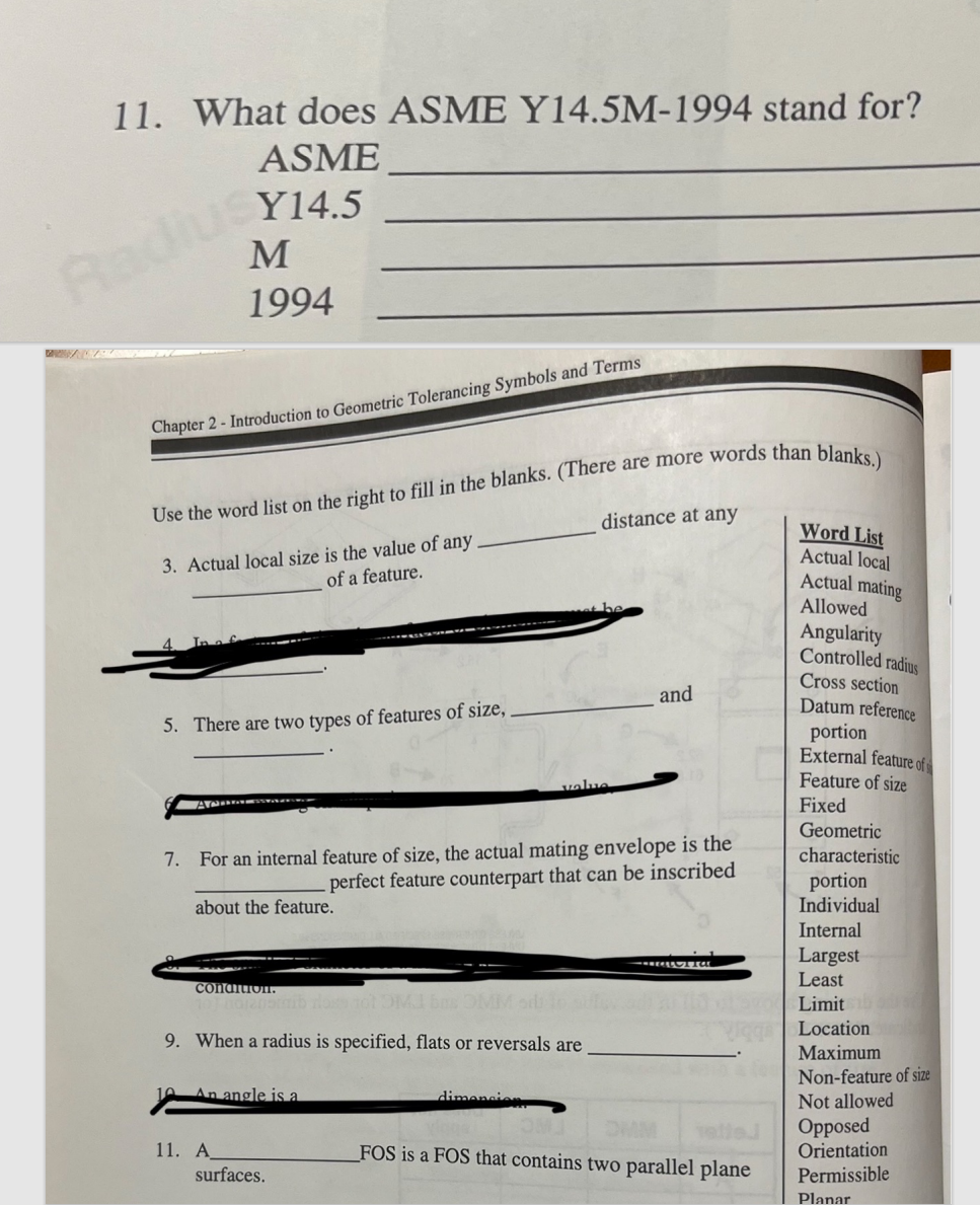 Solved 11. What does ASME Y14.5M-1994 stand for? ASME Y14.5 