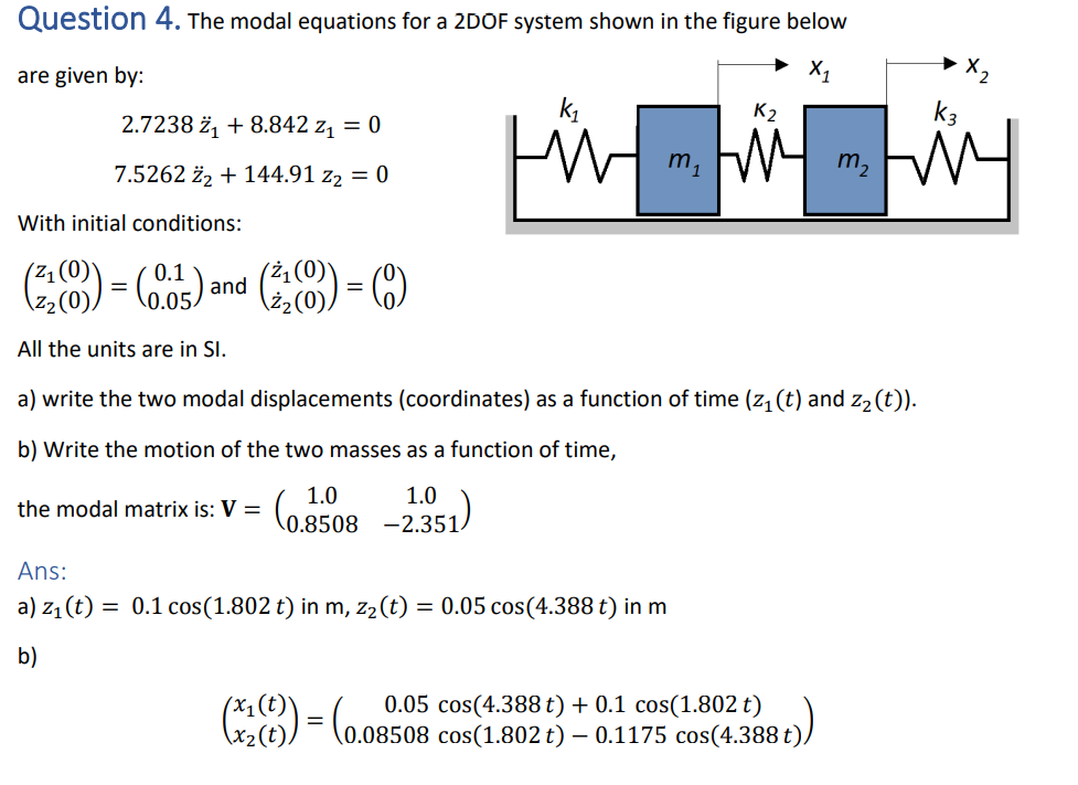 Solved Question 4. The modal equations for a 2DOF system | Chegg.com