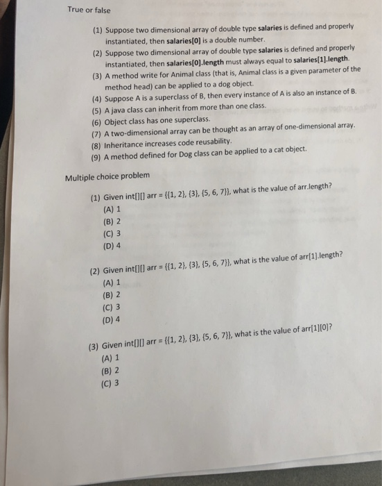 Solved True or false (1) Suppose two dimensional array of | Chegg.com