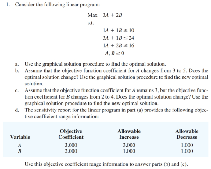 Solved 1. Consider the following linear program: Max3A+2B | Chegg.com