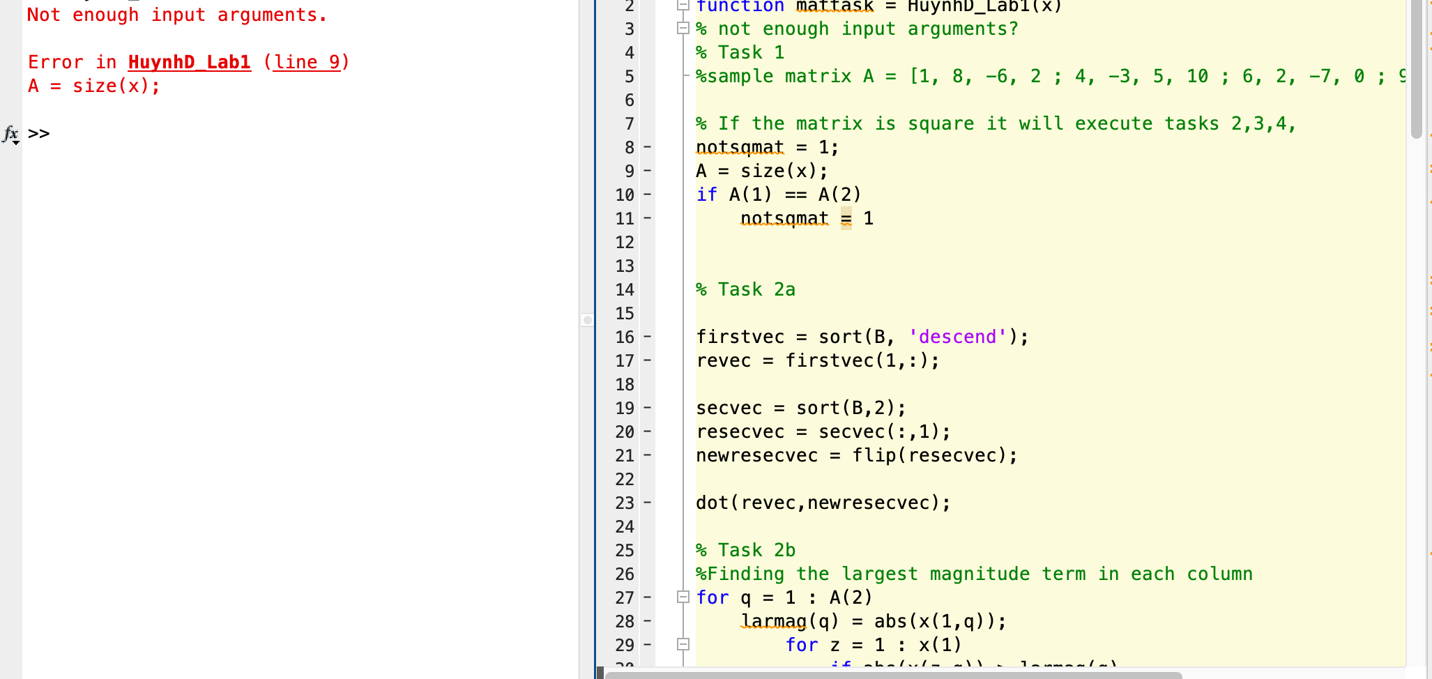 Solved Not enough input arguments. 3 function mattask = | Chegg.com