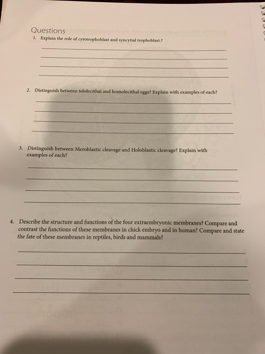 Solved Questions 1. Explain the role of cytotrophoblast and | Chegg.com