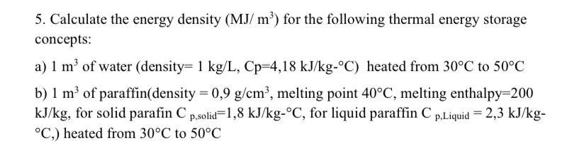 Solved 5. Calculate the energy density (MJ/m³) for the | Chegg.com