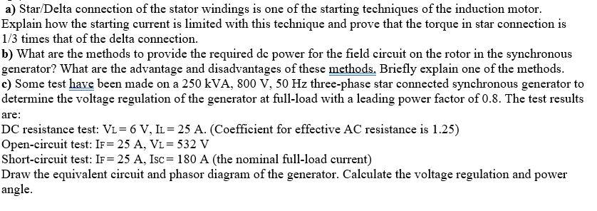 Solved A Stardelta Connection Of The Stator Windings Is 