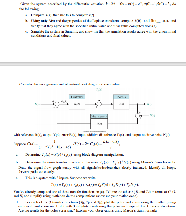 Given The System Described By The Differential Equ Chegg Com