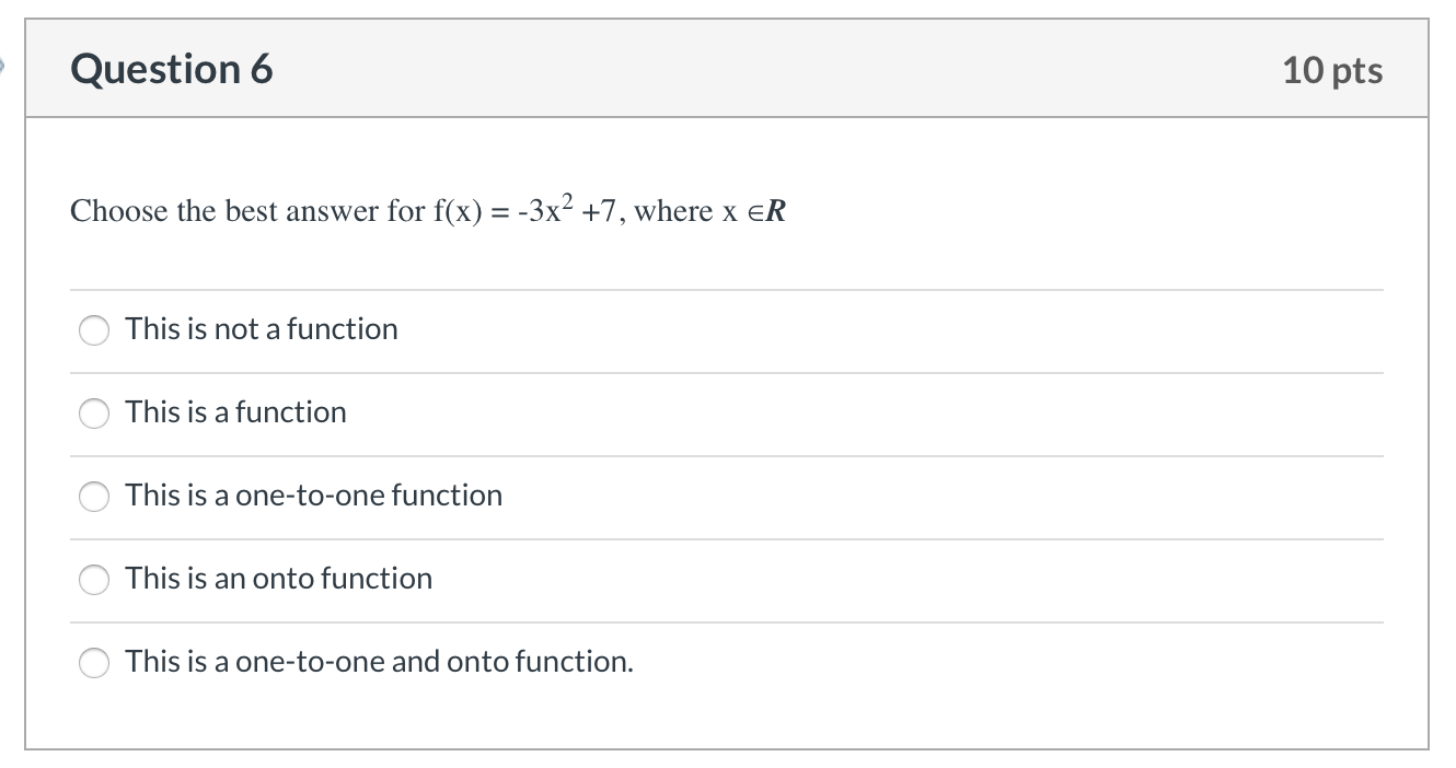 Solved Question 6 10 pts Choose the best answer for f(x) = | Chegg.com