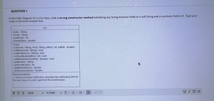 Solved QUESTION 1 In The UML Diagram For A Car Class, Code A | Chegg.com