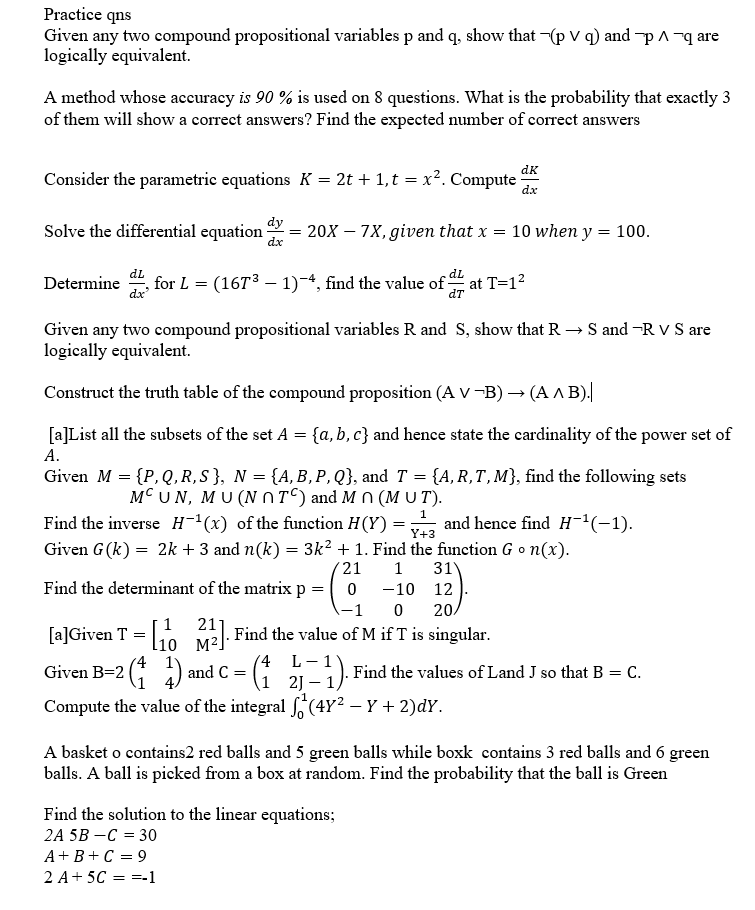 Solved Practice qns Given any two compound propositional | Chegg.com