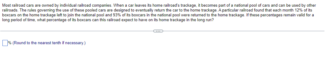 Solved Most railroad cars are owned by individual railroad | Chegg.com