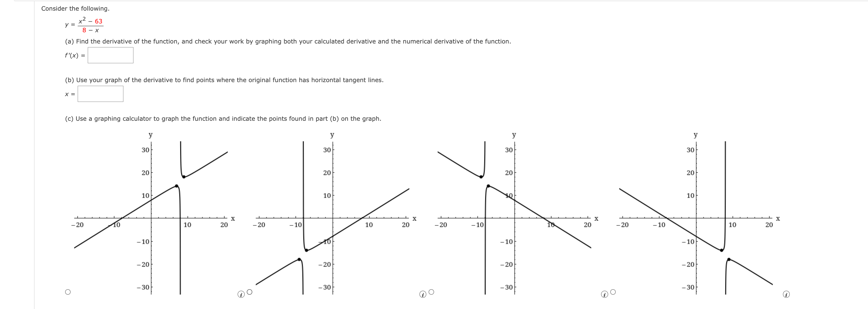 Solved Consider the following. y=8−xx2−63 (a) Find the | Chegg.com