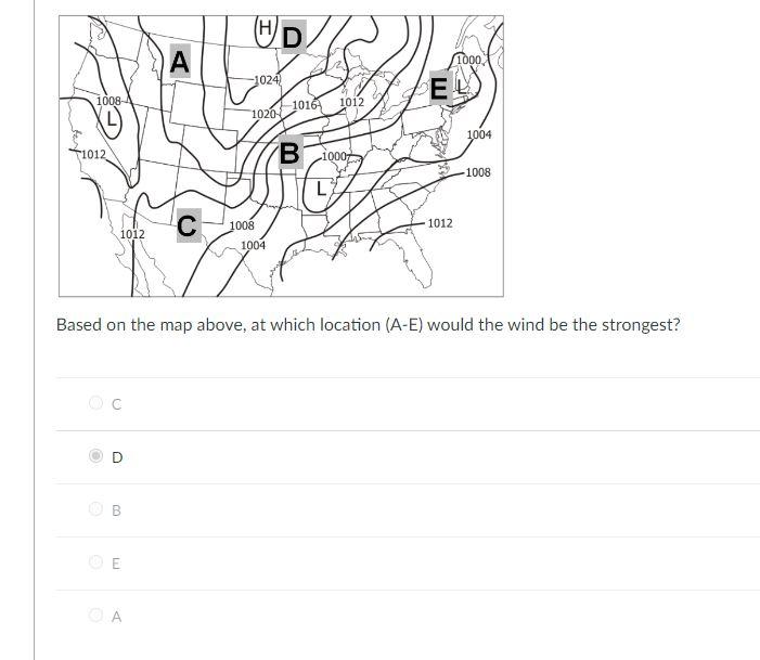 Solved Based on the map above, at which location (A-E) would | Chegg.com