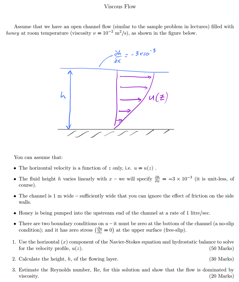 Viscous Flow Assume that we have an open channel flow | Chegg.com